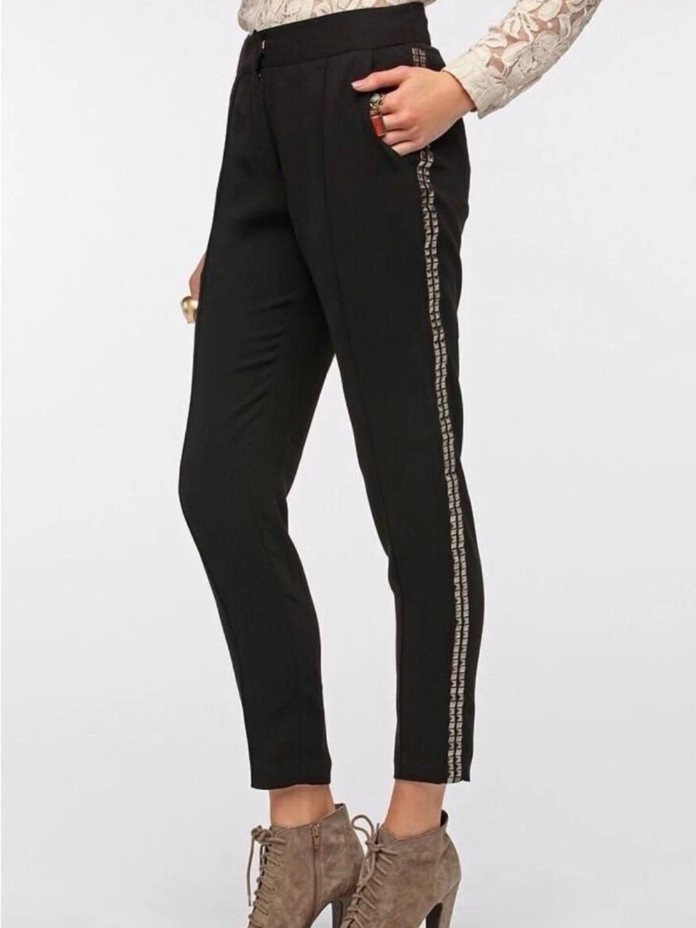 Silence + Noise Alya Black Studded Tuxedo Pants Trouser Dress Pants Sz 12 NWOT